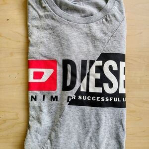 Diesel Gray T-Shirt with Red and Black Logo